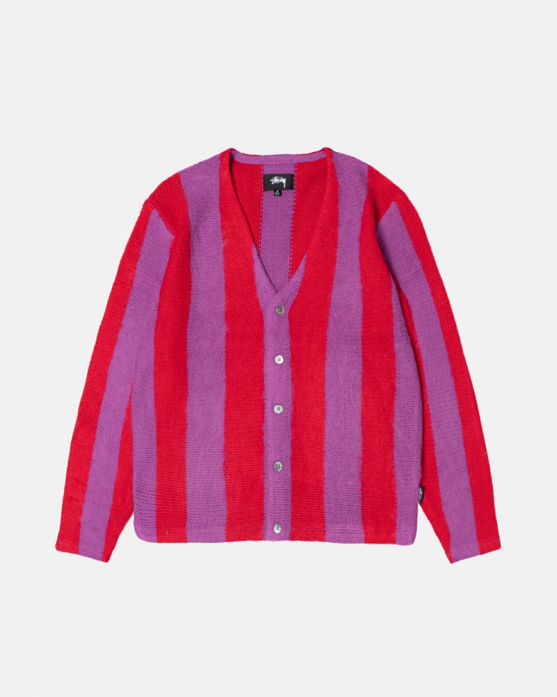 Stussy Stripe Brushed Cardigan Men Sweaters Purple | JFB-5880