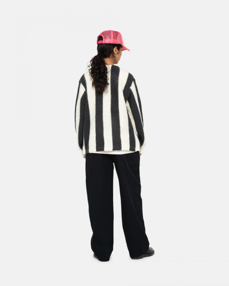 Stussy Stripe Brushed Cardigan Women Sweaters Beige | JHA-6145