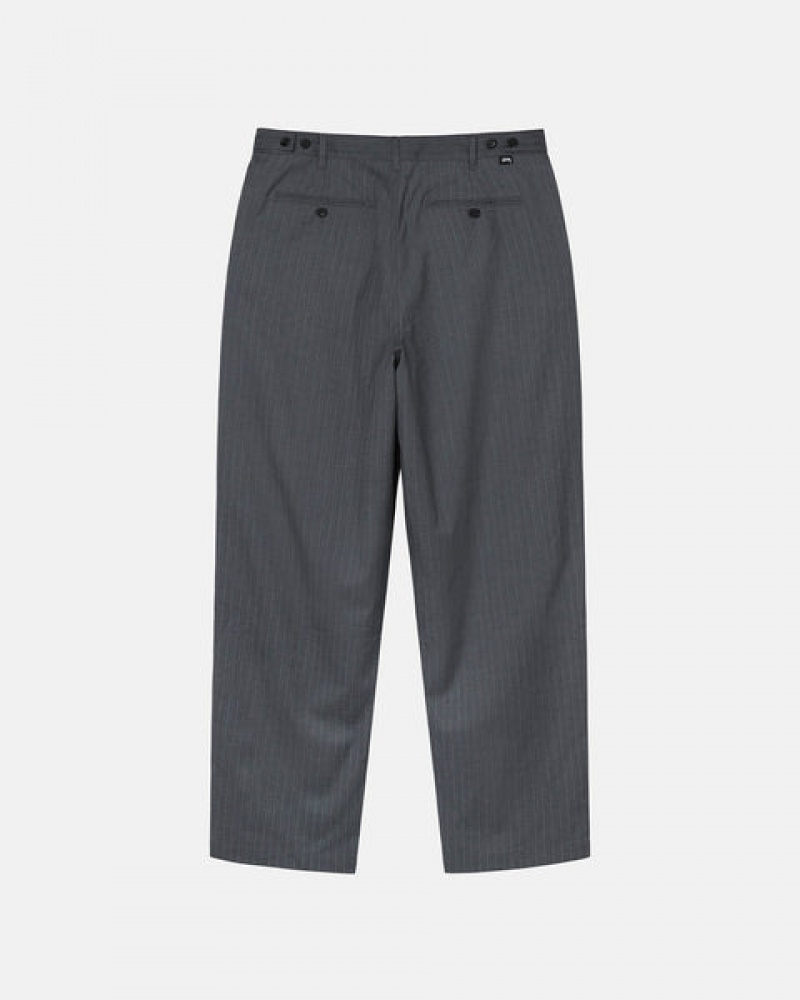 Stussy Stripe Volume Pleated Trouser Men Pants Grey | SWC-0197