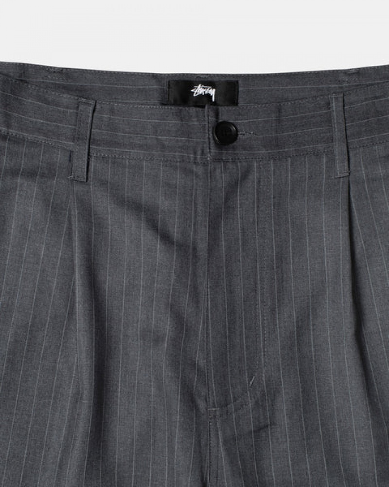 Stussy Stripe Volume Pleated Trouser Men Pants Grey | SWC-0197