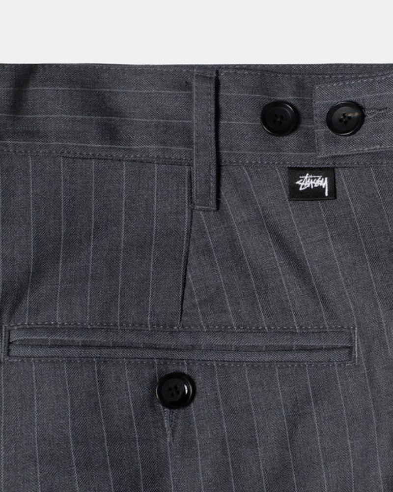 Stussy Stripe Volume Pleated Trouser Men Pants Grey | SWC-0197