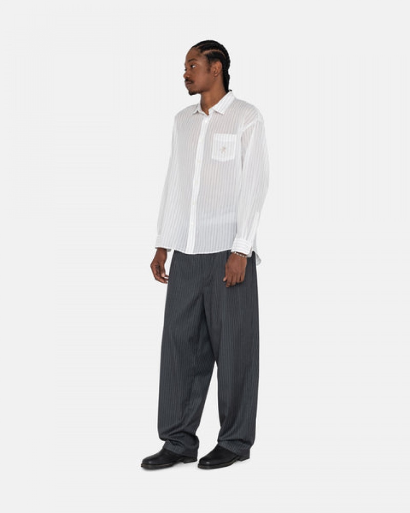 Stussy Stripe Volume Pleated Trouser Men Pants Grey | SWC-0197