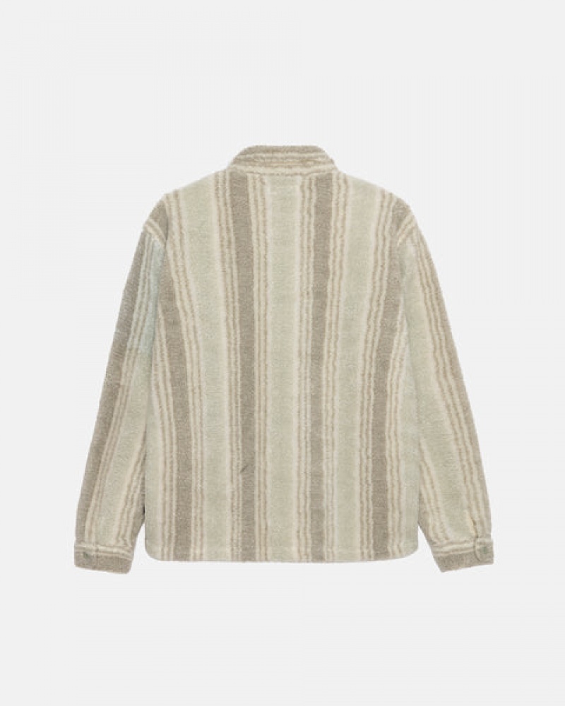 Stussy Striped Sherpa Shirt Men Shirt Jackets Beige | WZC-7321