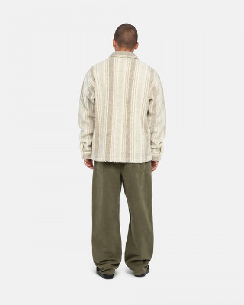 Stussy Striped Sherpa Shirt Men Shirts Beige | BBQ-2215