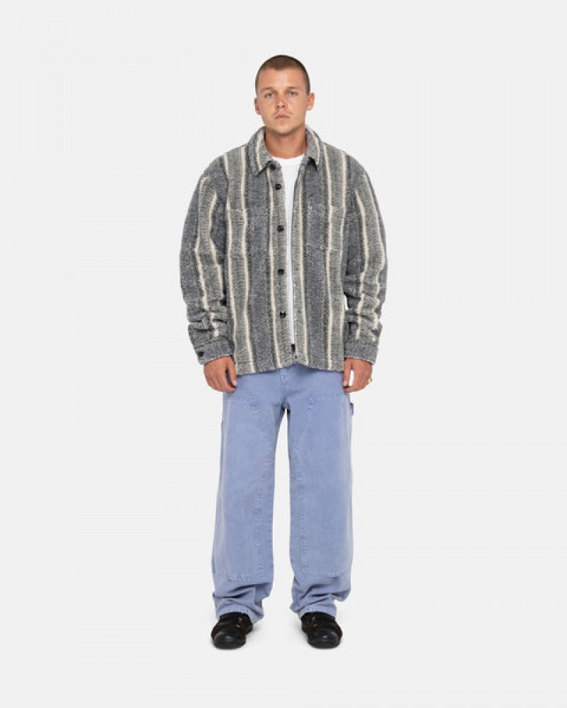 Stussy Striped Sherpa Shirt Men Shirts Charcoal | GAN-8574