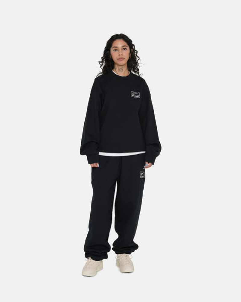 Stussy Stone Wash Fleece Crew Women Sweatshirts Black | BRP-4113