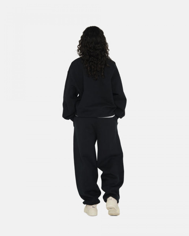 Stussy Stone Wash Fleece Crew Women Sweatshirts Black | BRP-4113