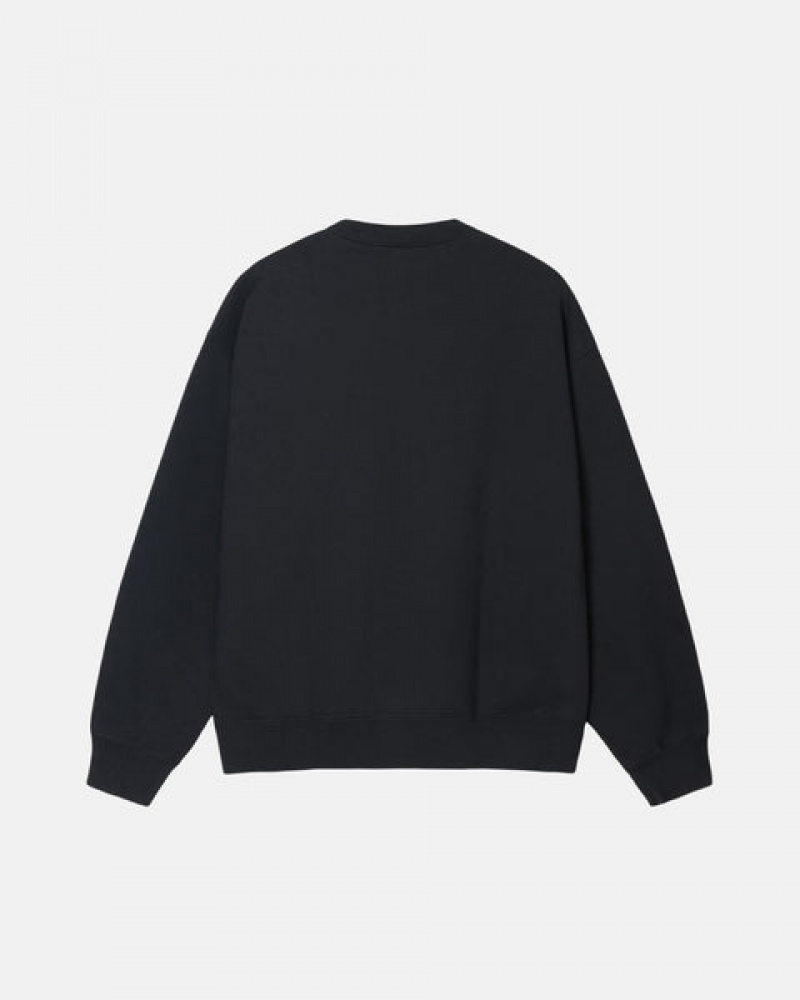 Stussy Stone Wash Fleece Crew Men Sweatshirts Black | TIK-1302