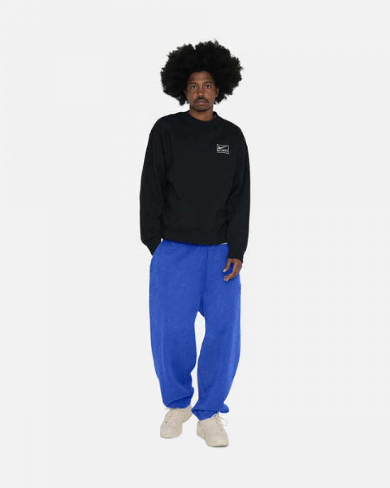 Stussy Stone Wash Fleece Crew Men Sweatshirts Black | TIK-1302