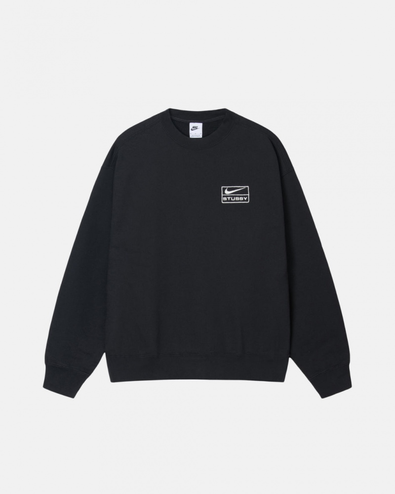 Stussy Stone Wash Fleece Crew Men Sweatshirts Black | TIK-1302