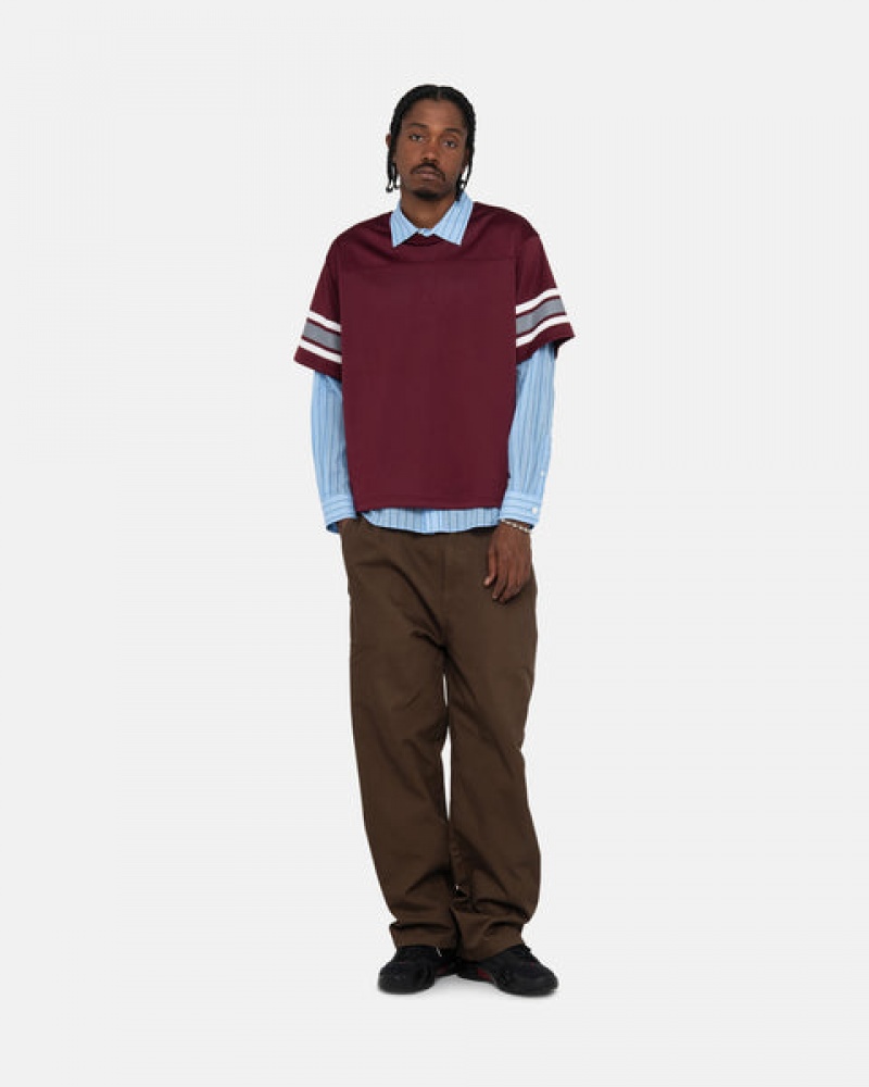 Stussy Surfman Mesh Football Jersey Men Tops Burgundy | EKN-8719