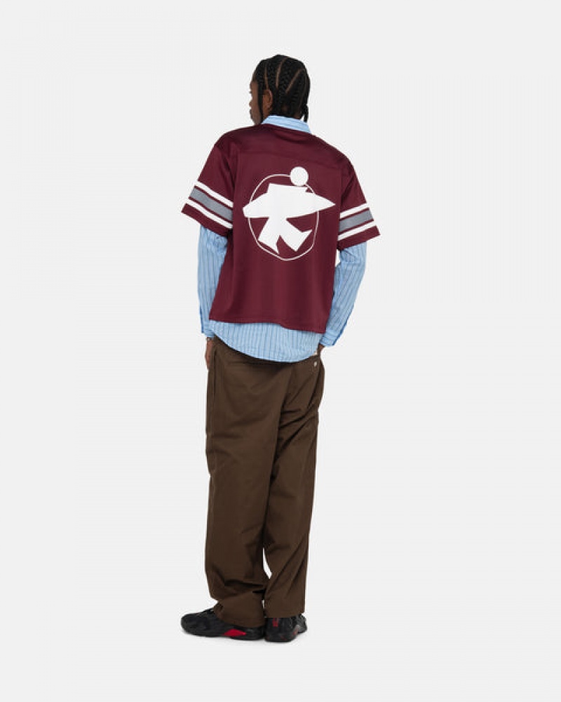 Stussy Surfman Mesh Football Jersey Men Tops Burgundy | EKN-8719