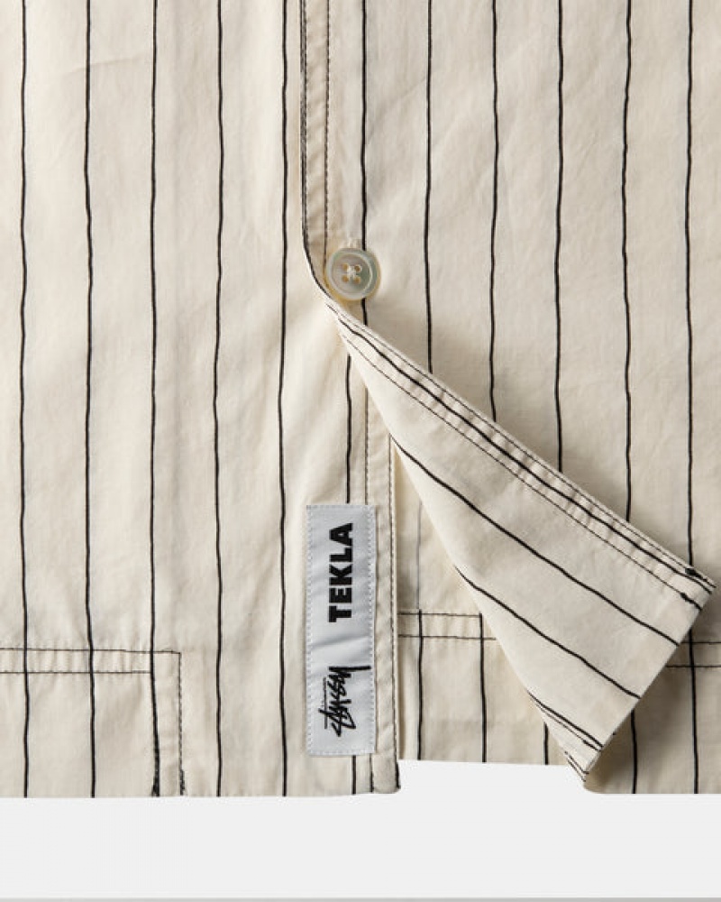 Stussy Tekla Poplin Pyjama Shirt Men Shirts Beige | HCQ-2811