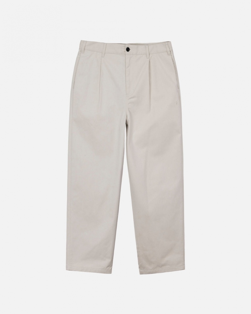 Stussy Twill Volume Pleated Trouser Men Pants Beige | LAW-5453