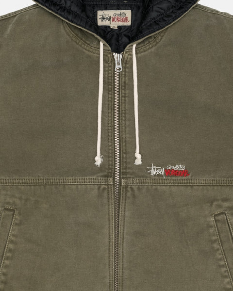 Stussy Work Jacket Insulated Canvas Men Jackets Olive | TGE-3762