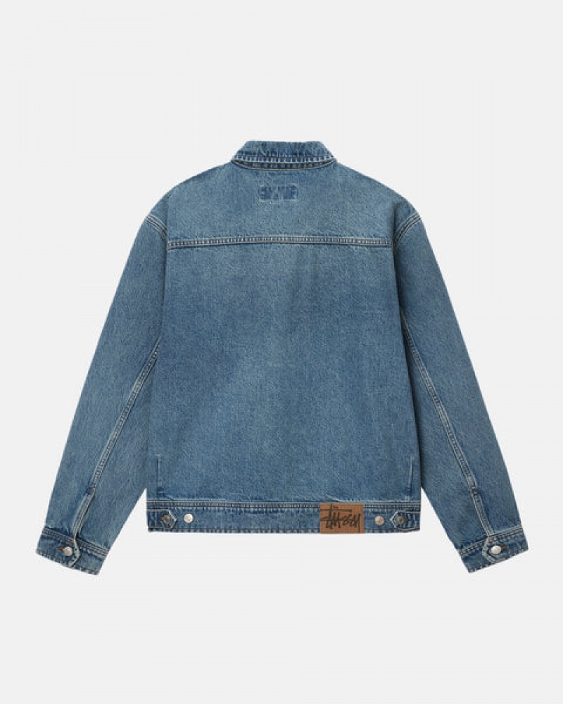 Stussy Zip Work Jacket Denim Men Jackets Blue | USV-6656