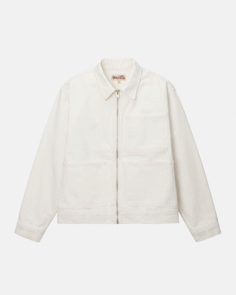 Stussy Zip Work Jacket Overdyed Men Jackets Beige | QCS-0735