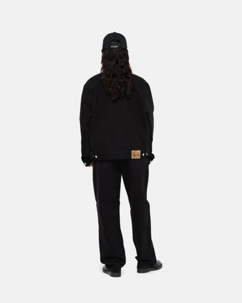 Stussy Zip Work Jacket Overdyed Women Denim Black / Black | KHH-7865