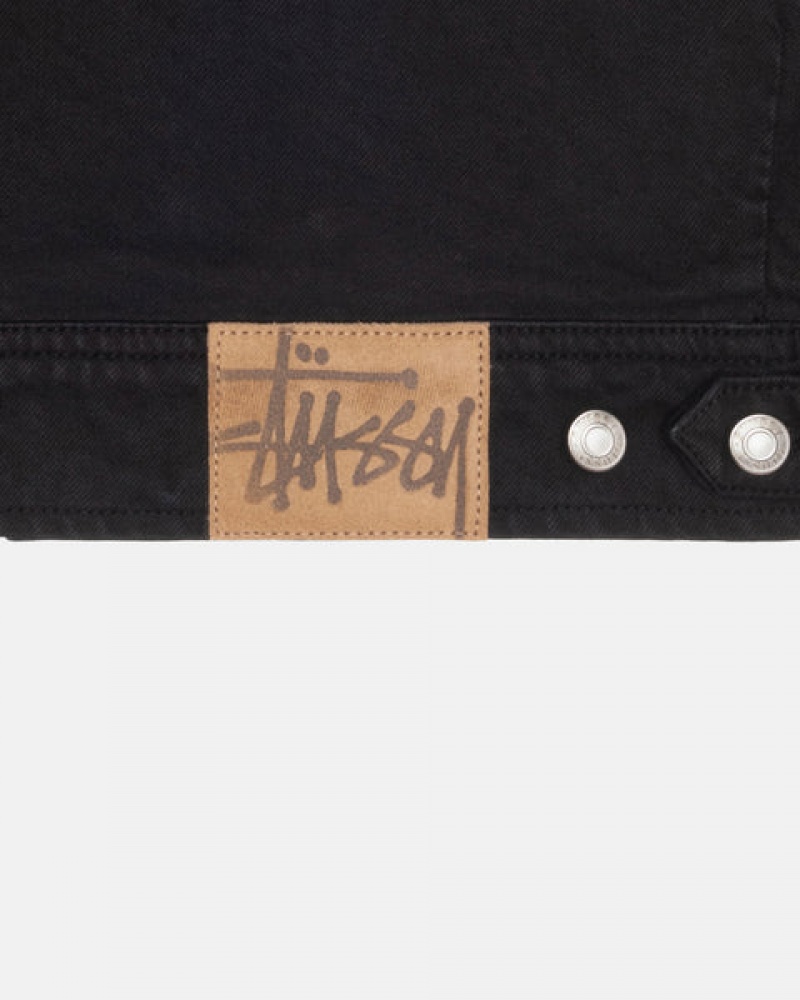 Stussy Zip Work Jacket Overdyed Women Denim Black / Black | KHH-7865