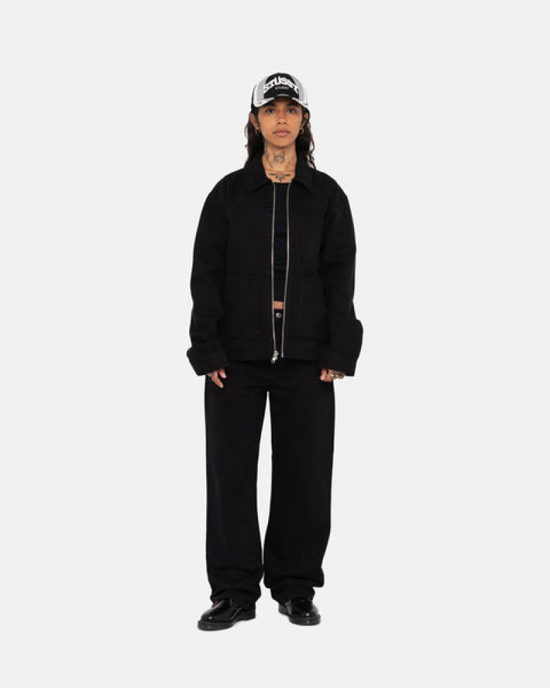 Stussy Zip Work Jacket Overdyed Women Denim Black / Black | KHH-7865