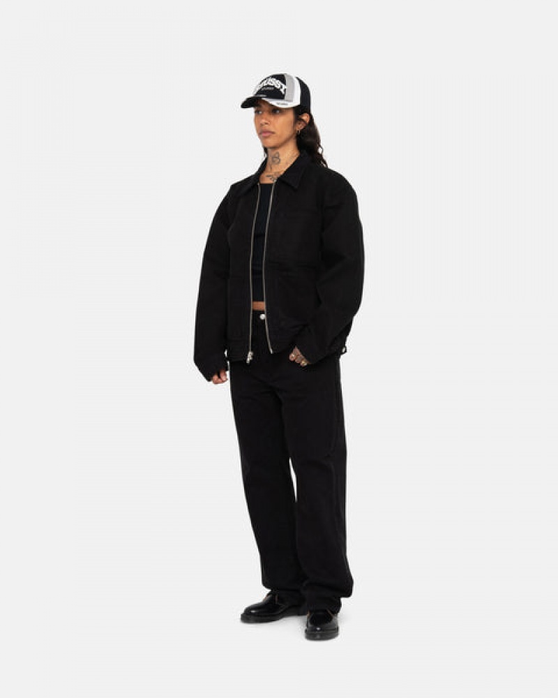 Stussy Zip Work Jacket Overdyed Women Denim Black / Black | KHH-7865