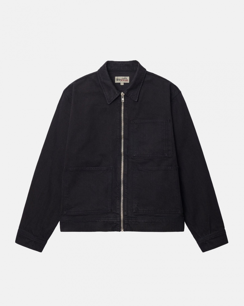 Stussy Zip Work Jacket Overdyed Women Denim Black / Black | KHH-7865